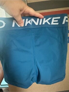Nike Blue Athletic Compression Shorts with Logo Waistband